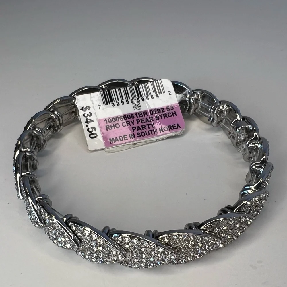 NWT INC International Concepts Pavé Crystal Stretch Bracelet Silver Tone - Picture 3 of 6